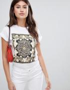 Asos Design T-shirt With Vintage Animal Scarf Placement Print - White