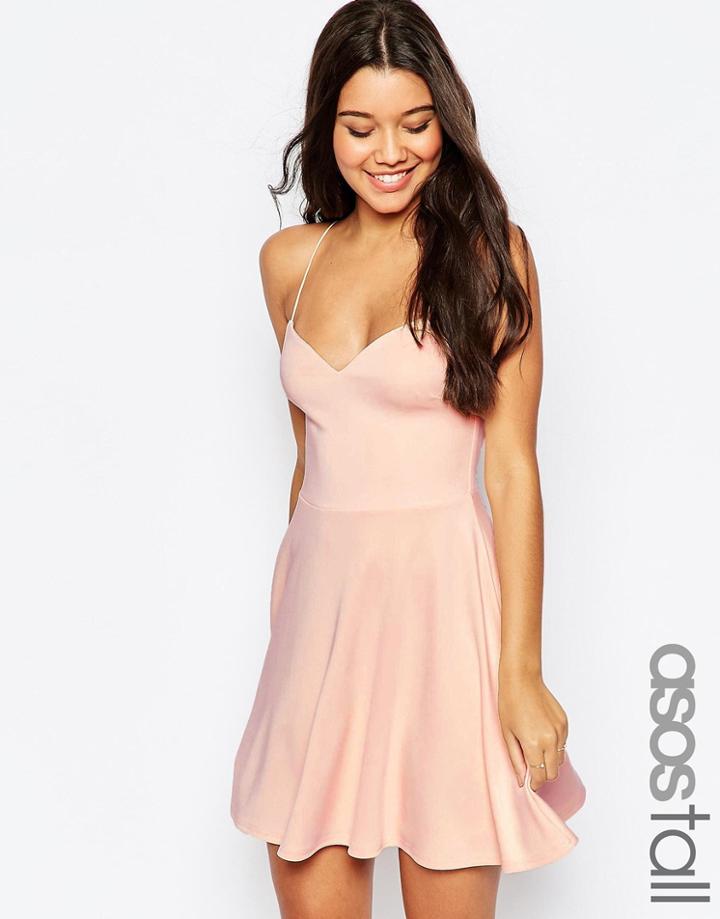 Asos Tall Scuba Strappy Mini Skater Dress - Blush