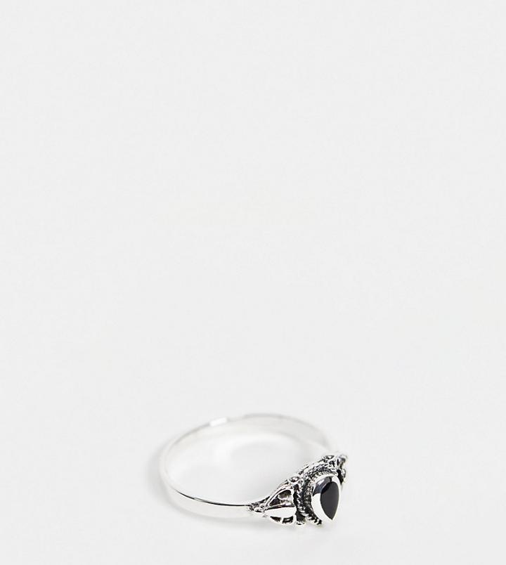 Kingsley Ryan Etched Ring With Onyx Stone In Sterling Silver