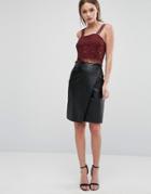 New Look Leather Look Wrap Front Midi Skirt - Black
