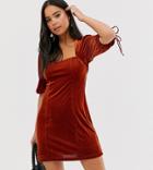 Ebonie N Ivory Square Neck Mini Dress With Tie Sleeves And Open Back-brown