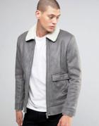Brave Soul Faux Shearling Sherpa Collar Jacket - Gray