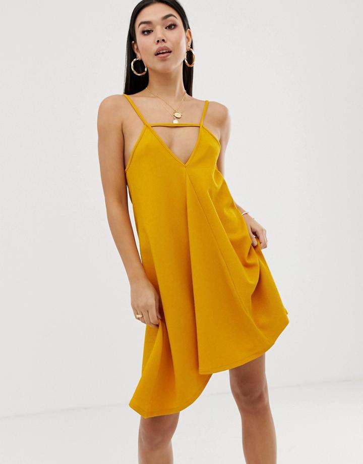 Asos Design Tab Front Swing Mini Sundress - Yellow