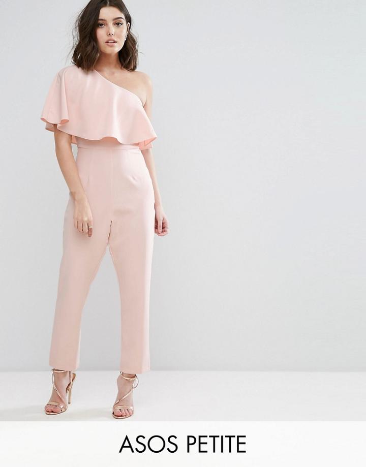 Asos Petite One Shoulder Ruffle Jumpsuit - Pink