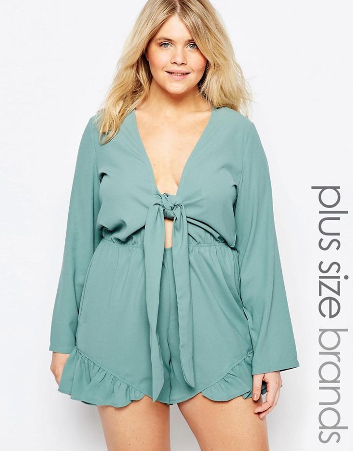 Alice & You Knot Front Ruffle Hem Romper - Green
