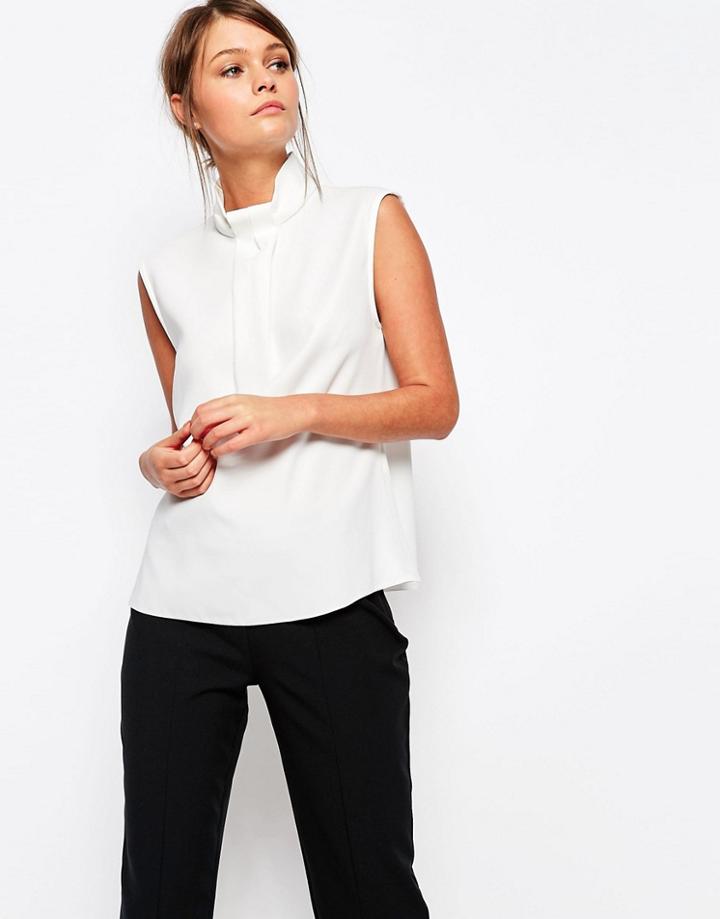 Closet High Neck Blouse With Folded Neck Detail - Cream