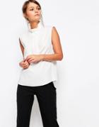 Closet High Neck Blouse With Folded Neck Detail - Cream