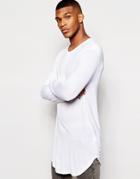 Asos Bamboo Jersey Super Longline Long Sleeve T-shirt With Grandad Neck - White