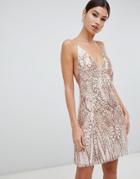 Love Triangle Sequin Embellished Cami Dress In Rose Gold - Pink