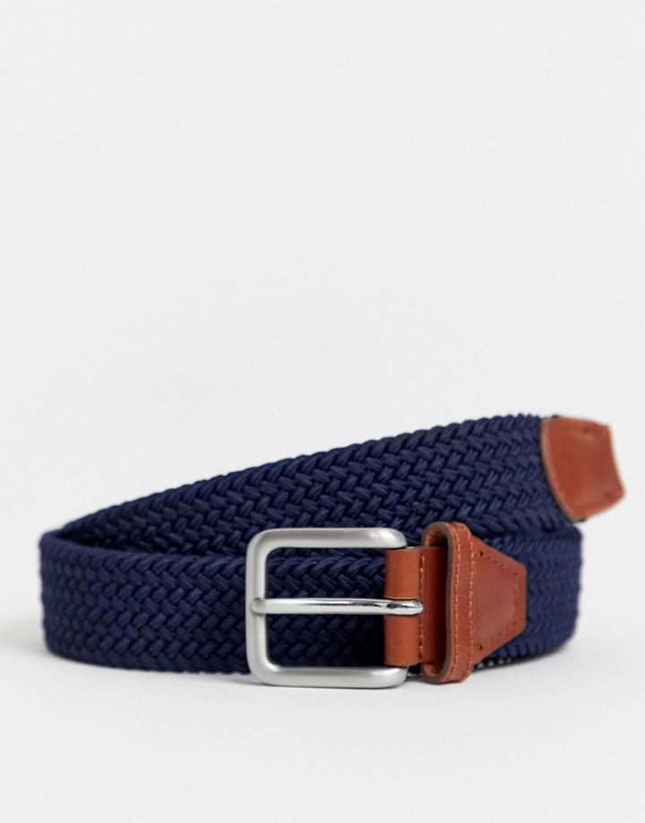 Jack & Jones Woven Belt With Buckle In Navy - Navy