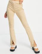 Asos Design High Waisted Stretch Skinny Pants With Split Front In Stone-neutral