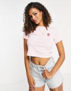 Miss Selfridge Short Sleeve Embroidered Strawberry Cropped T-shirt-pink