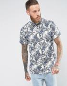 Selected Homme Short Sleeve Shirt In Regular Fit With Hawaiian Print - Navy