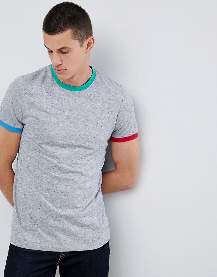 Asos Design T-shirt In Textured Fabric With Contrast Neck And Cuff In Gray - Gray