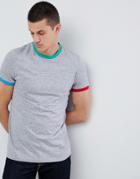 Asos Design T-shirt In Textured Fabric With Contrast Neck And Cuff In Gray - Gray