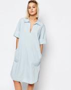 Weekday Medina Denim Dress With Collar - Blue