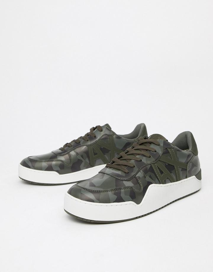 Armani Exchange Camouflage Print Sneaker In Green - Green