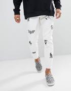 Asos Slim Jeans In White With Prints And Patches - White