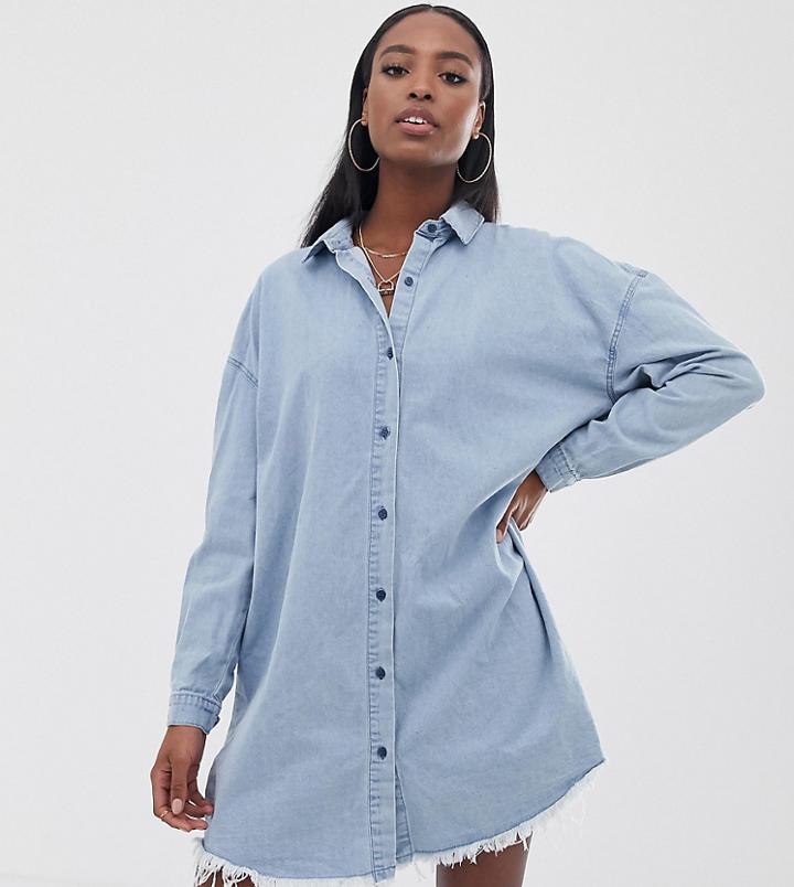 Missguided Tall Oversized Denim Shirt Dress In Blue - Black