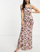 Asos Design Fuller Bust Cowl Neck Burnout Maxi Beach Dress In Rose Print-multi