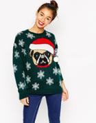Asos Holiday Sweater With Pug - Green