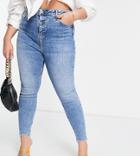 River Island Plus High Rise Skinny Jeans In Light Authentic Wash-blues