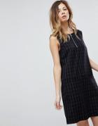 Pieces Check Midi Shift Dress With Zip In Navy