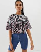 Asos Design Boxy T-shirt In Bright Animal Zebra Print - Multi