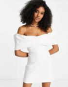 Ever New Bridal Fallen Shoulder Bow Mini Dress In Ivory-white