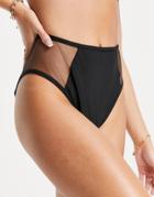 Wolf & Whistle Exclusive Mix And Match High Waist Bikini Bottom With Mesh Inserts In Black
