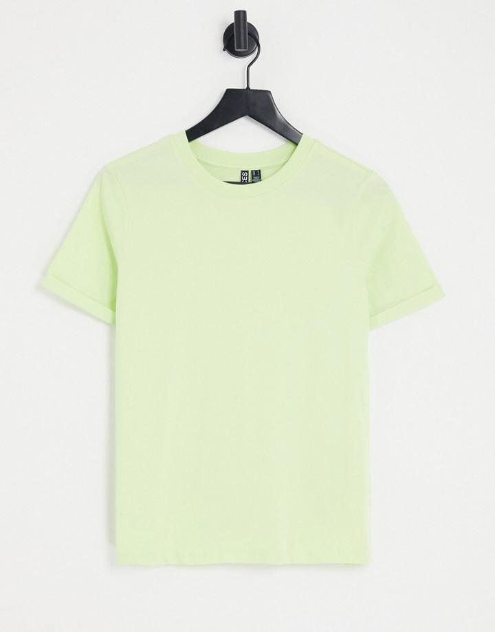 Pieces Cotton Crew Neck T-shirt In Green - Lgreen