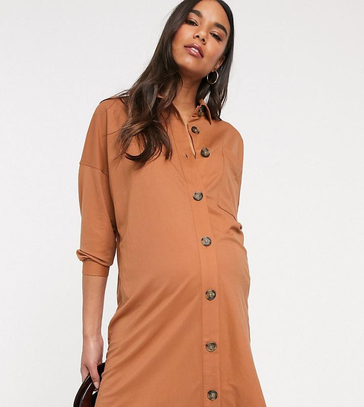 Asos Design Maternity Exclusive Utility Shirt Dress-green