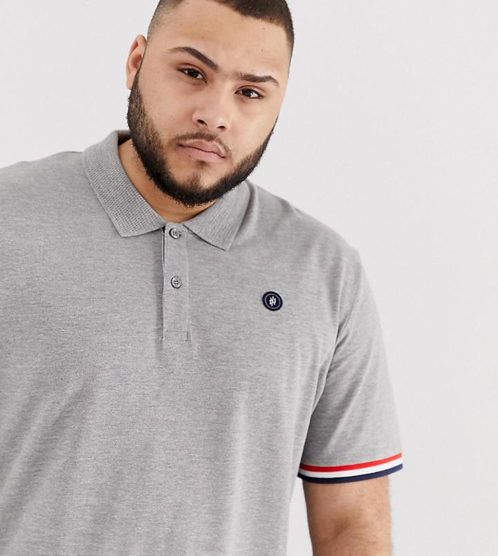 Jack & Jones Originals Plus Size Polo Shirt With Tipping In Gray - Gray