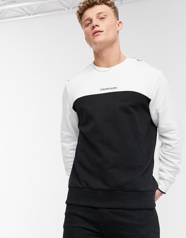 Calvin Klein Central Logo Colorblock Sweatshirt In White/black