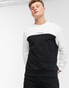 Calvin Klein Central Logo Colorblock Sweatshirt In White/black
