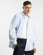 Asos Design Dropped Shoulder Oversized Shirt In Graph Check In Blue-blues