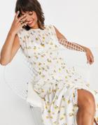 Asos Design Gathered Detail Sleeveless Maxi Dress In Ditsy Print-multi