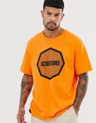 Bershka Oversized T-shirt In Neon Orange With Culture Print - Orange