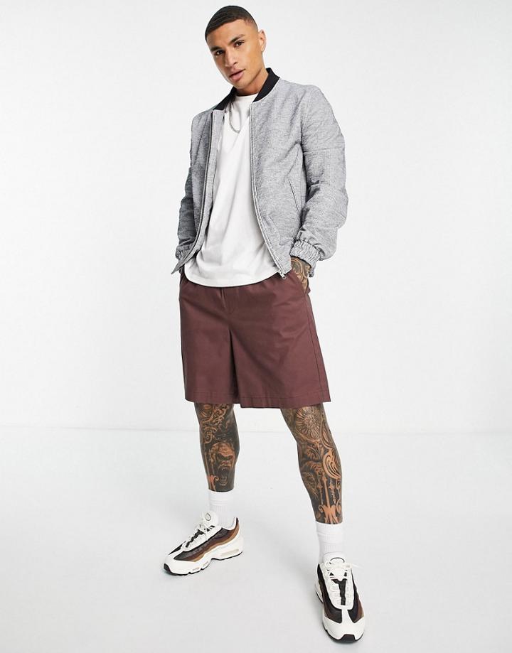 Asos Design Smart Bomber Jacket With Jersey Rib In Gray - Part Of A Set-grey