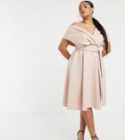 Asos Design Curve Fallen Shoulder Prom Dress With Tie Detail-pink