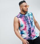 Asos Design Plus Sleeveless T-shirt With Dropped Armhole With Tie Dye Effect And Woke Print - Multi