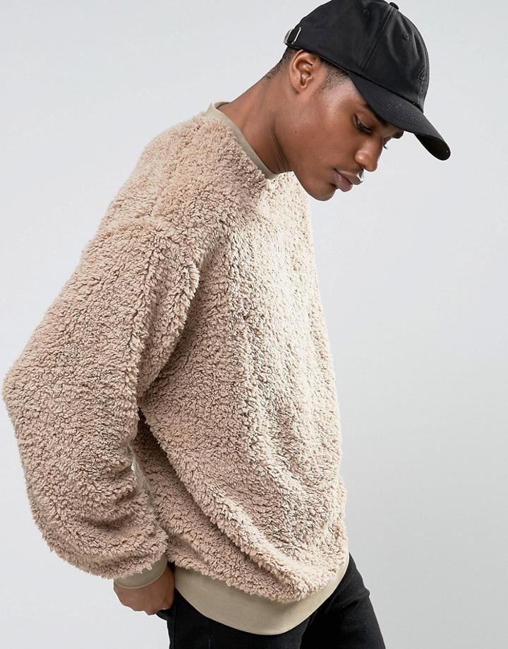 Asos Oversized Sweatshirt In Borg - Beige