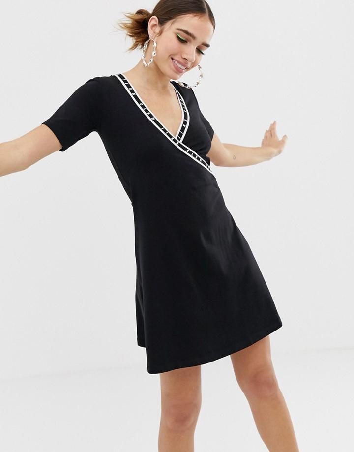 Collusion Wrap Jersey Fit And Flare Dress With Elastic - Black