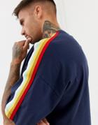 Asos Design Oversized T-shirt With Rainbow Taping In Navy - Navy