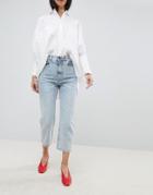 Asos Design Barrel Leg Boyfriend Jeans In Bella Light Wash-blue