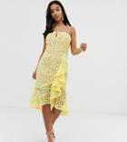 Jarlo Petite All Over Lace Square Neck Ruffle Mini Dress In Lemon - Yellow