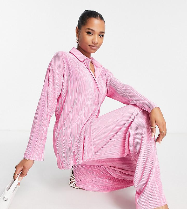 Miss Selfridge Petite Plisse Wide Leg Pants-pink