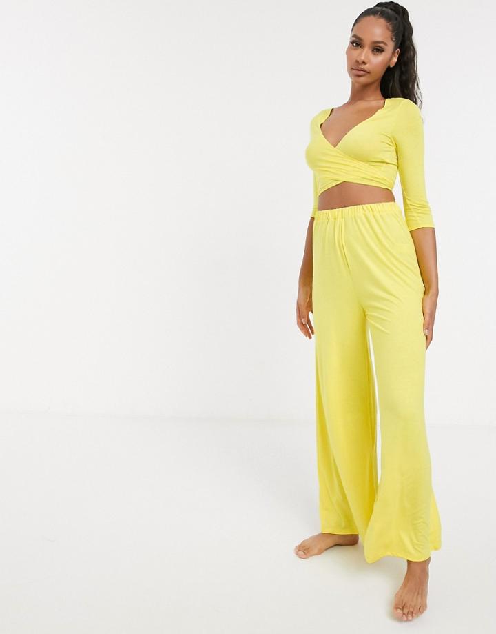 Asos Design Mix & Match Wide Leg Jersey Pyjama Pants In Yellow