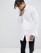 Asos Design Regular Fit Longline Shirt With Panels And Side Pockets - White