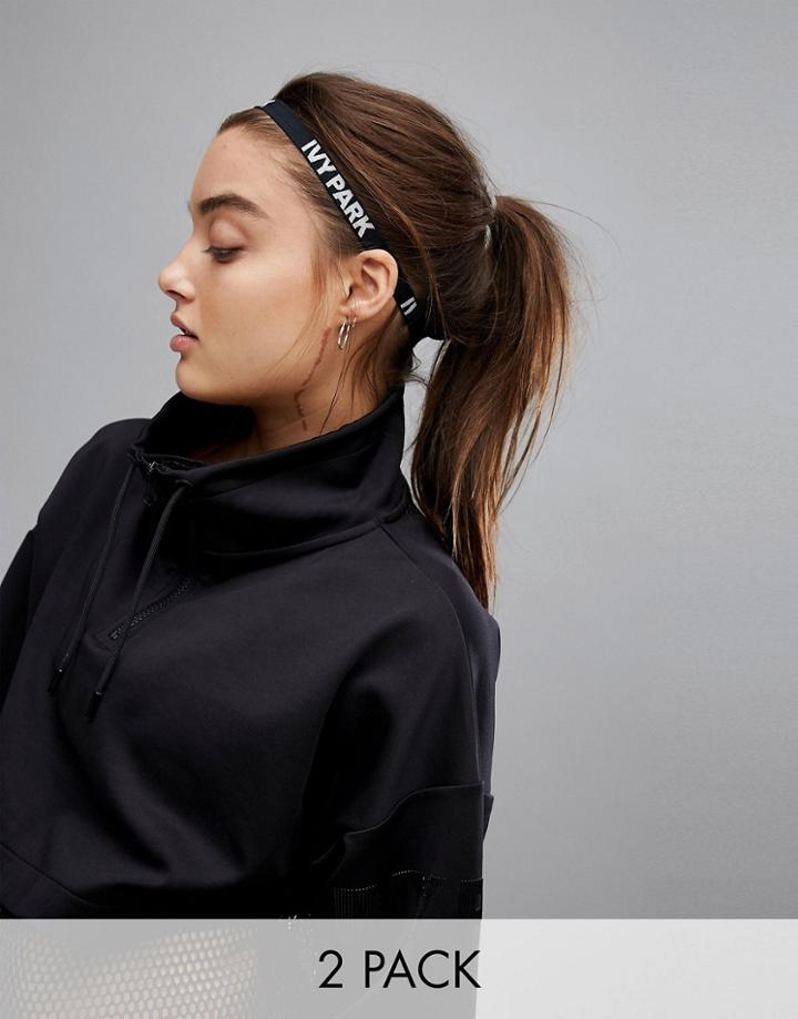 Ivy Park 2pk Skinny Logo Headbands In Black - Black